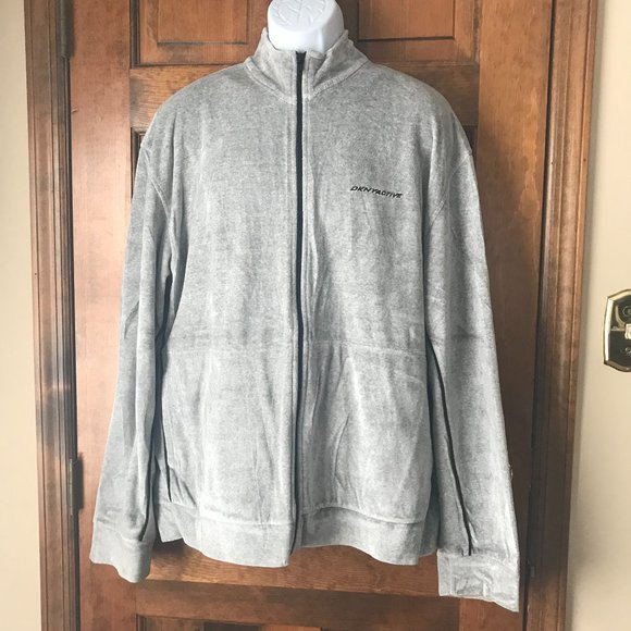 DKNY Active Gray with Black Trim Velour Zip-Up Jacket X-Large - Picture 1 of 9